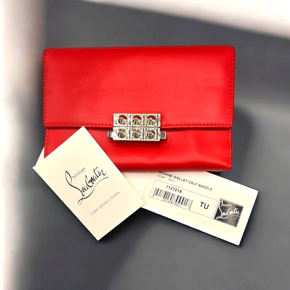 ✨️RARE✨️ CHRITIAN LOUBOUTIN Lambskin Trifold Wallet Clutch - Picture 3 of 14
